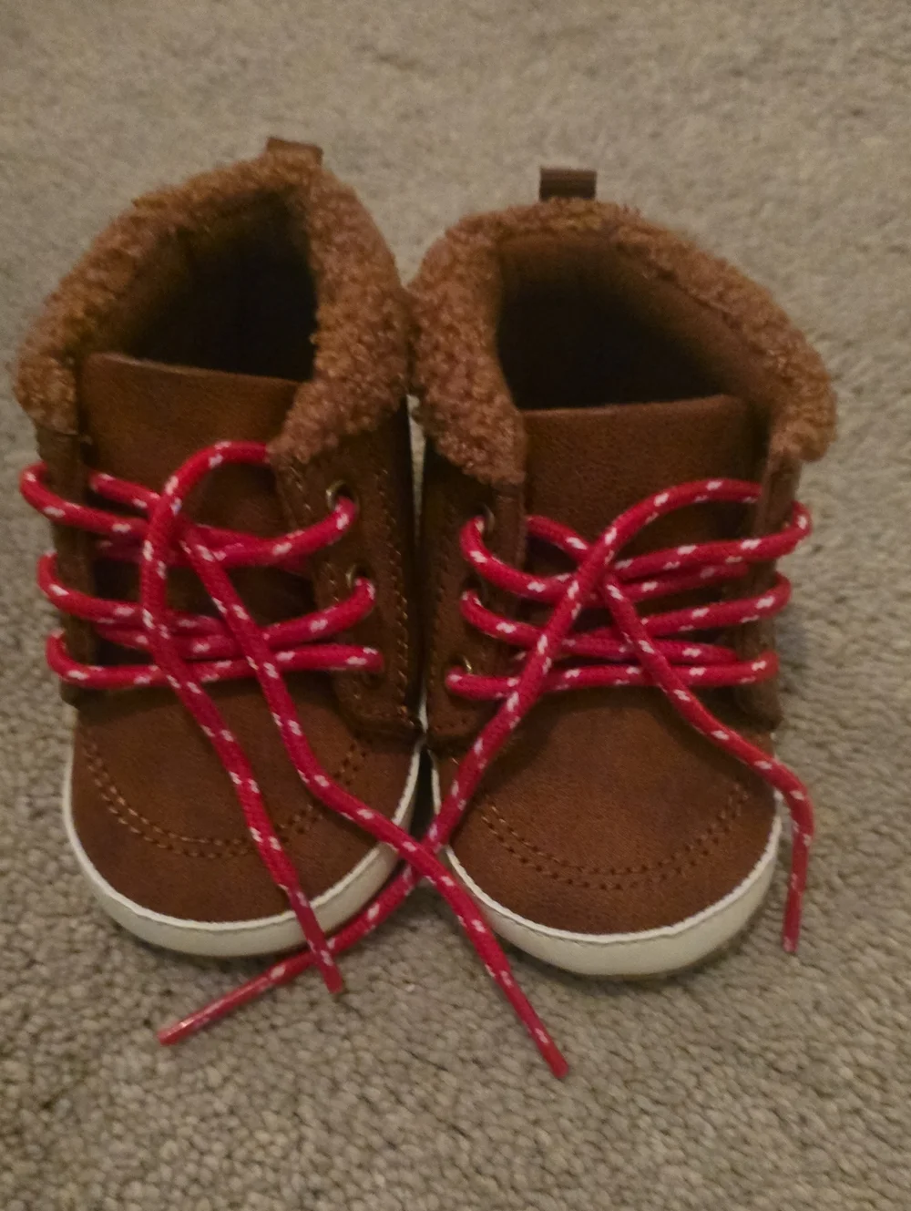 Old Navy Brown/Red Faux-Suede Kids (Baby) Boots with Red Laces